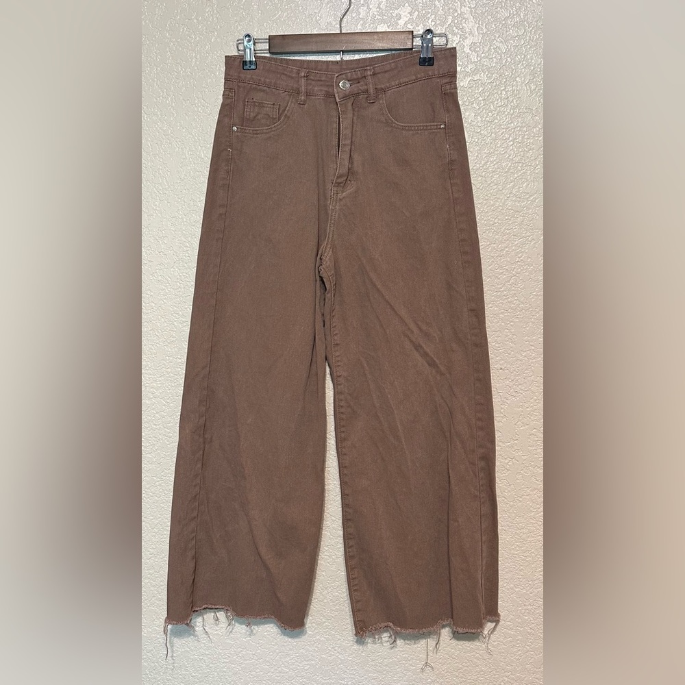 Small Brown Wide Leg Distressed Shein Jeans